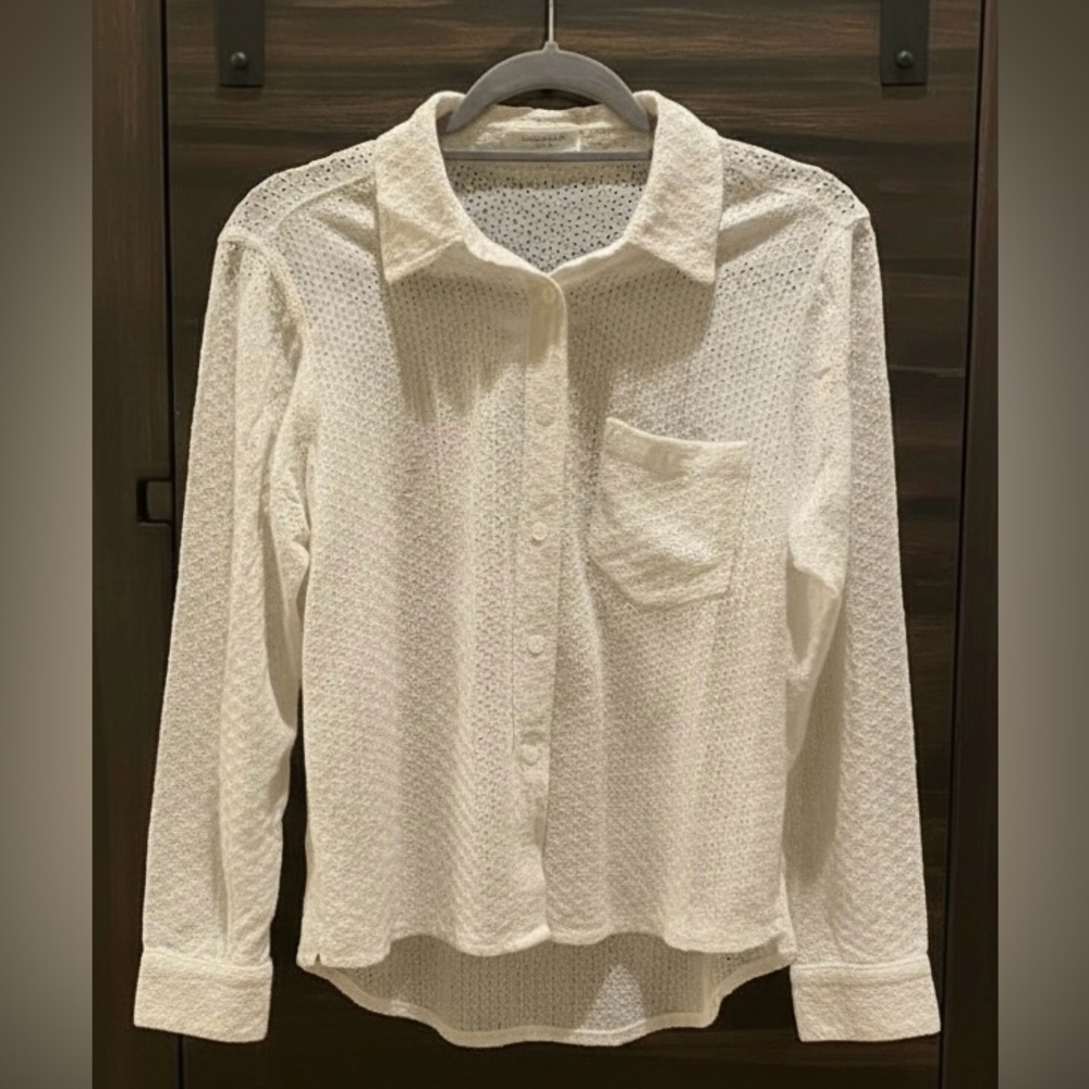 EQUIPMENT FEMME Womens 100% Silk Cut Out Button Up Blouse Cream White Size Small